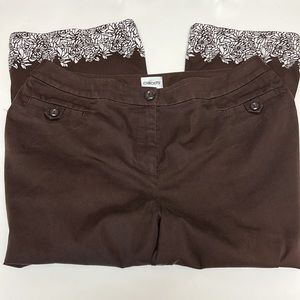 Women’s Chicos size 2 capris brown with floral trim design